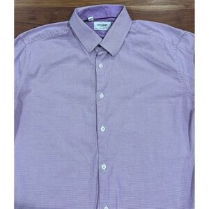 Duchamp London Mens Slim Fit Shirt Purple White Micro Houndstooth Size 16.5 L 42